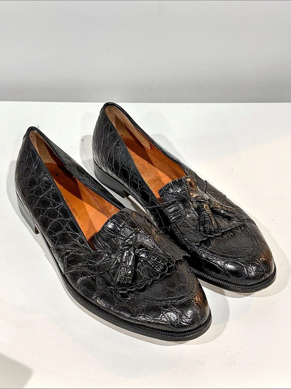 Ferragamo Croc Black Leather Tassel Loafers 12